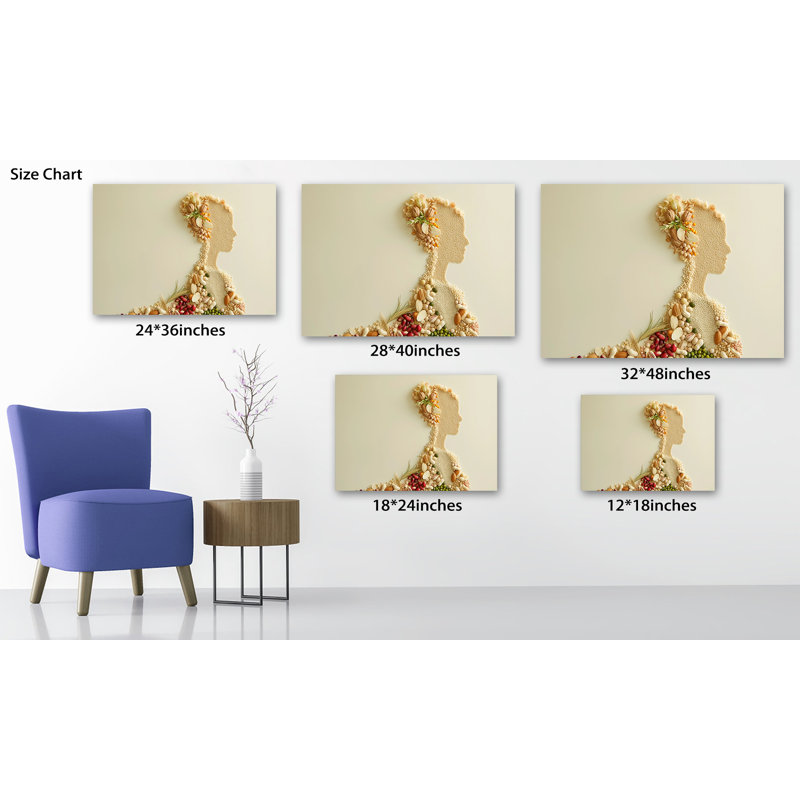 Grande Adriany, silhouette féminine, portrait alimentaire, décoration murale, cuisine, œuvre d'art moderne, impressions sur toile de salle à manger pour photos de cuisine, art mural pour la décoration de la maison: 12 x 16 - 36 x 48 pouces, 32 x 48 pouces