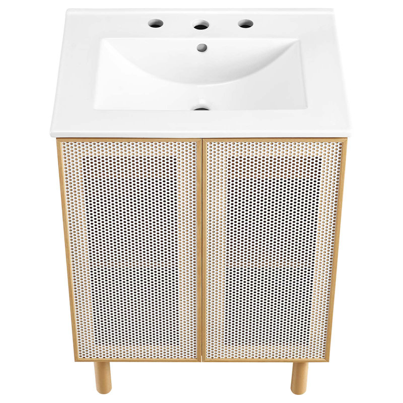 Ensemble de meuble-lavabo simple 24 po Modway Calla, Chêne, Blanc