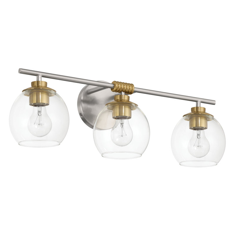 Fludd 23-inch 3-light Brushed Nickel and Antique Brass Vanity Light with Clear Glass Shades