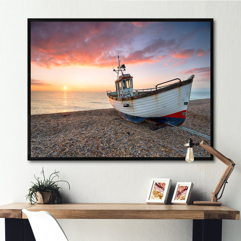 " Sailing Boat Solitude Photo I ", Black Floater Framed, 30" H x 40" W x 1.5" D
