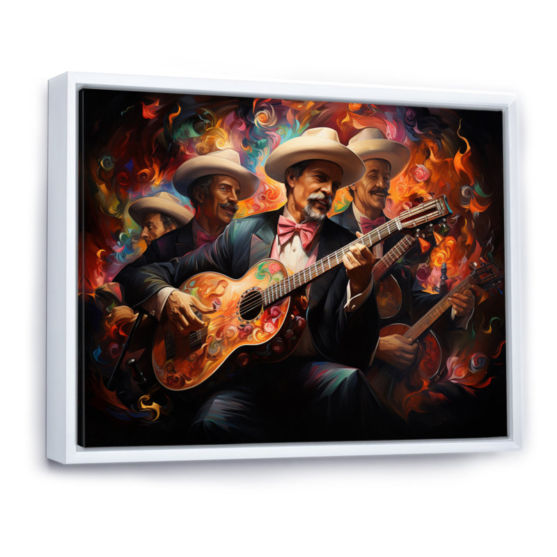 «Mexico Mariachi Melody Musical II», reproduction d'art sur toile, H 16 po x l 32 po x P 1 po, Cadre flottant blanc