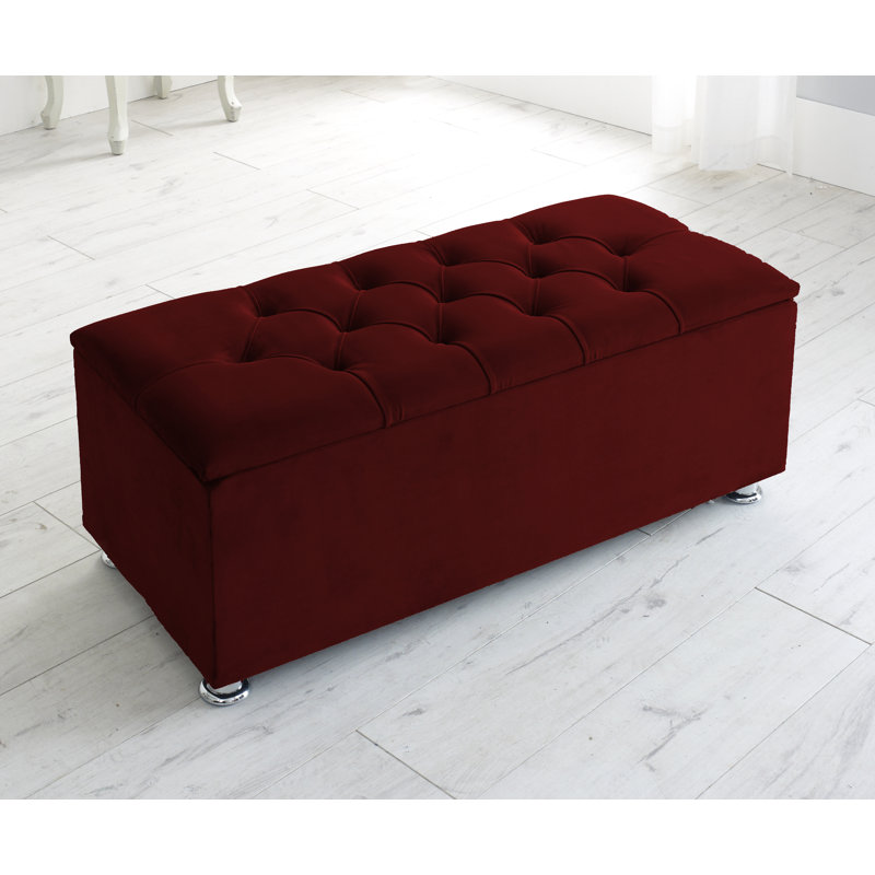 Carterlee 105cm Wide Velvet Tufted Rectangle Solid Colour Ottoman with Storage, Burgundy