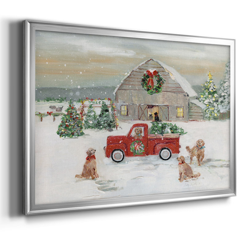 Noël à la ferme, Toile argentée avec cadre flottant, H 30 po x l 44 po x P 1,5 po