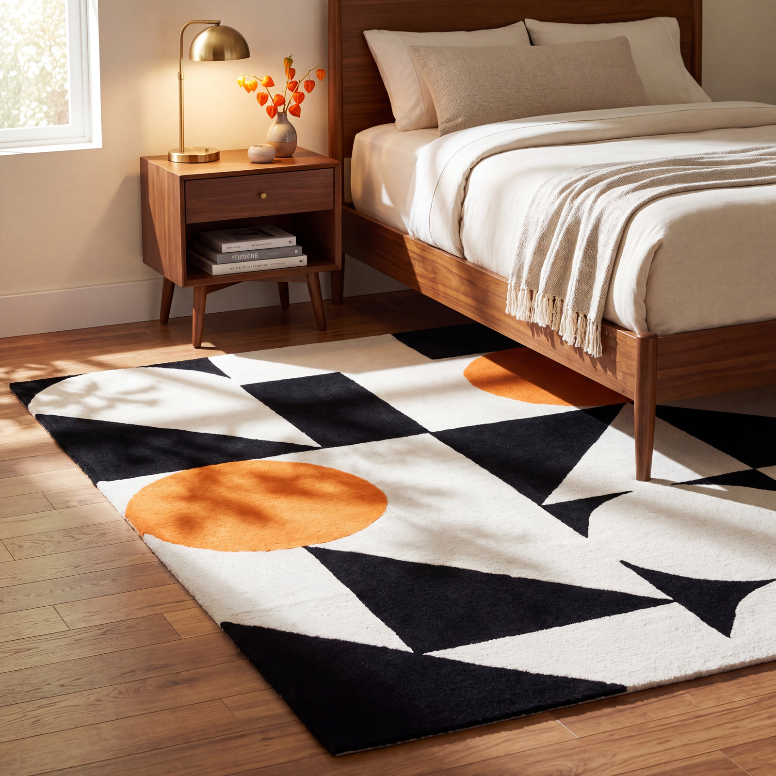 Felipe Rust Black Hand-Woven Wool Geometric Rug, Rectangle 9' x 12'