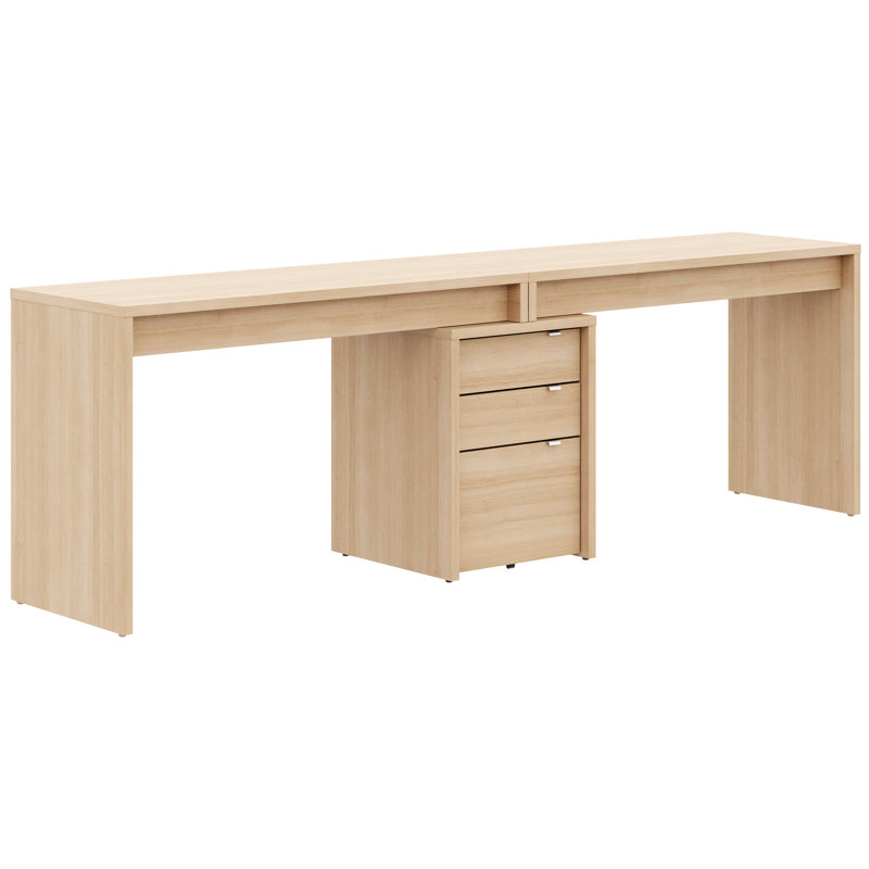 3-piece Home Office With Multi-purpose Storage & Desks, Natural Blonde Oak