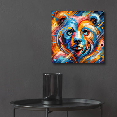  «Bear Portrait Abstract» par Rey Klimt, art mural en verre acrylique, 12 po x 12 po