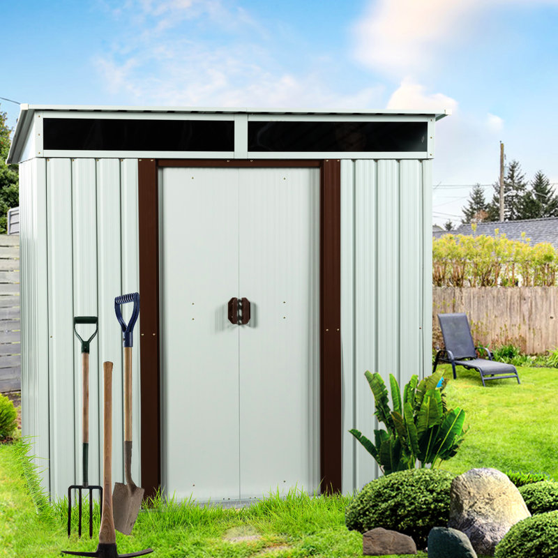 6Ft X 5Ft Outdoor Metal Storage In White - Robust Galvanized Steel Build Weather Panels Transparent Plate For Bright Interior Sliding Doors & Padlock Simple Assembly Guide Shed Frame Protected