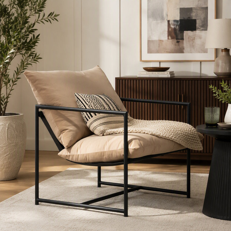 Fauteuil d'appoint élégant en velours moderne, fauteuil inclinable contemporain avec cadre en métal et siège profond pour bureau personnel