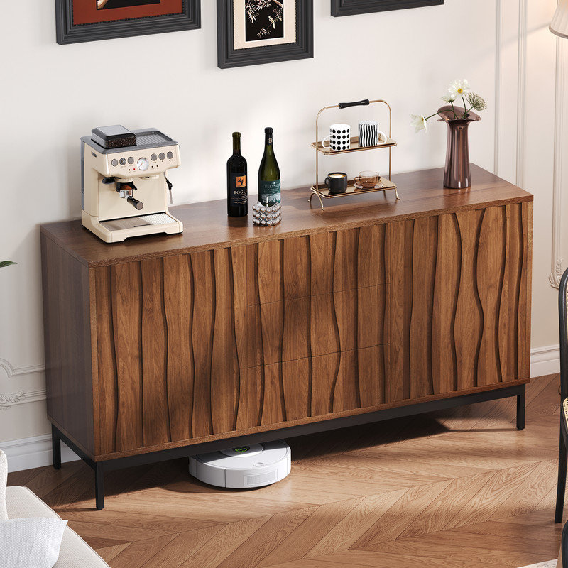 Large dark oak sideboard with 3 drawers and a single opening, kitchen/living room/storage cabinet