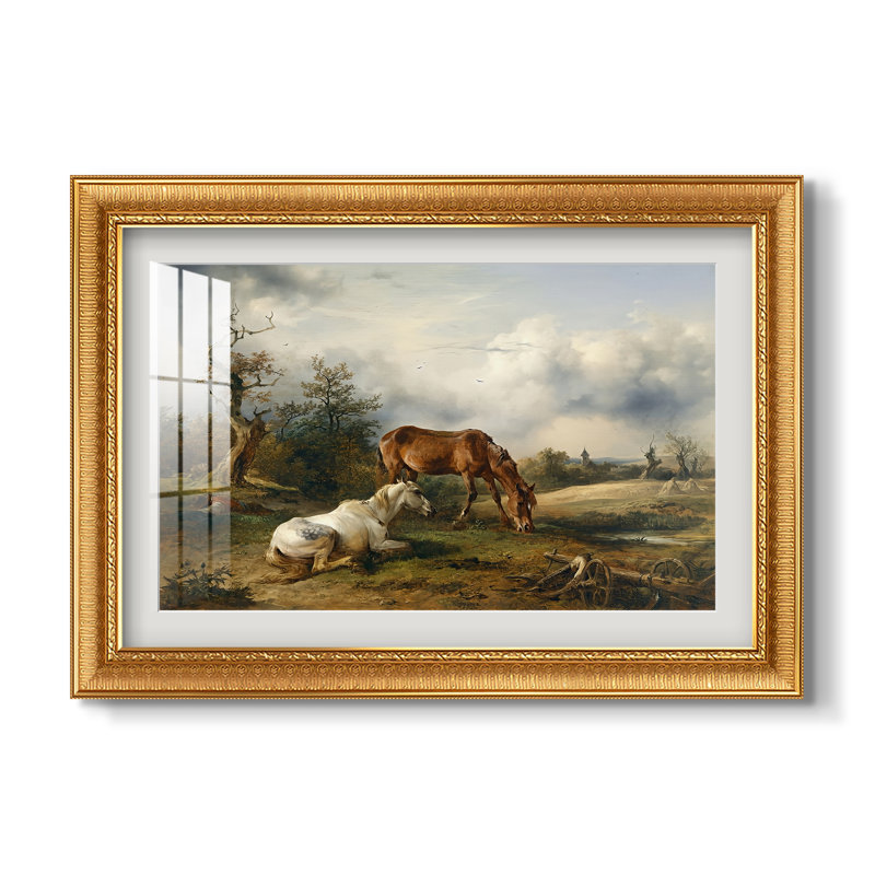 Deux chevaux au pré, vers 1825 - Friedrich Gauermann - Estampe encadrée sur mesure, Format intérieur 20 po x 28 po