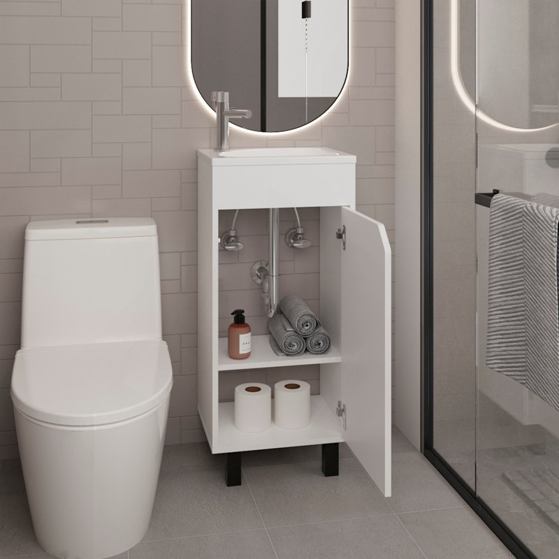 Bathroom Vanity With Sink, 1 Door, 4 Legs, White