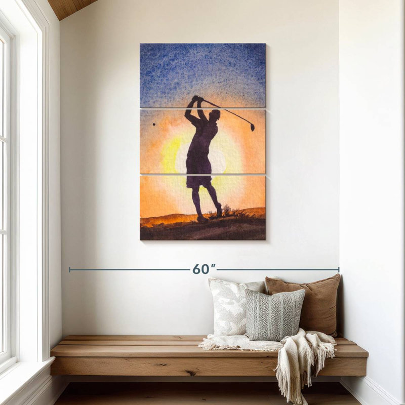 Golfeur de Senne au coucher du soleil, H 45 po x l 28 po