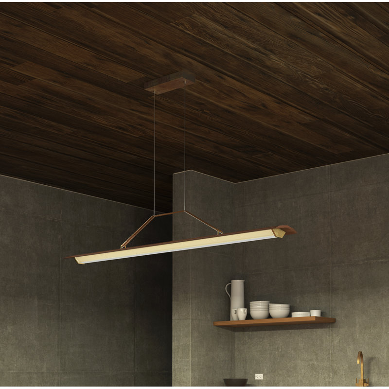 Penna Linear LED Pendant, 7.7" H x 64.5" W x 2.3" D, 2700K Warm White Bulb Temp, 277V, Brass/ Dark Walnut