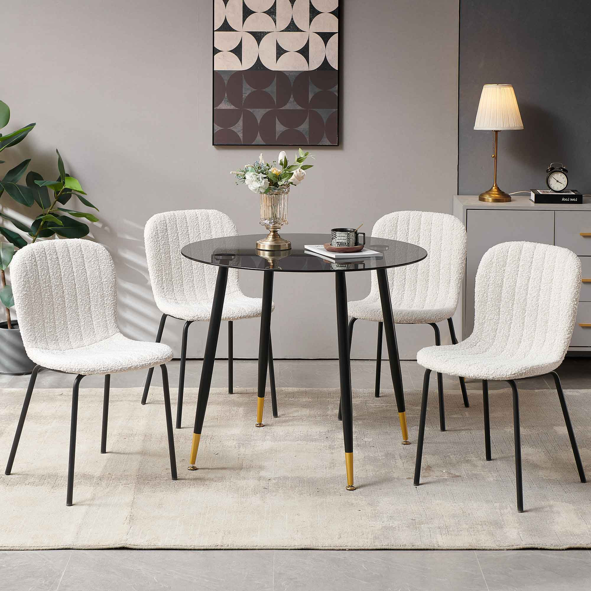 NORDICANA Glass Round Dining Table Set With Side Chairs For 4 People ...