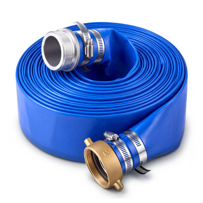 Discharge Hose 2" x 50 ft PVC Lay Flat Backwash Water Pump Pool Hose, for Swimming Pool Sand Filter & Sump Pump, Water Transfer Drainage, Weather & Burst-Resistant, with Pin Lug Fittings, Blue