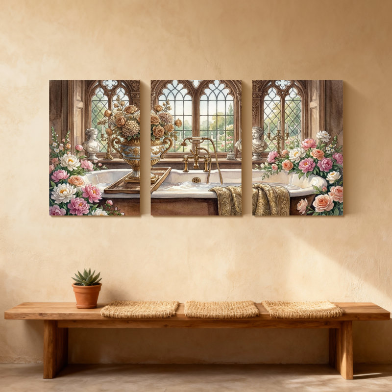 Plantes et fleurs, ensemble de 3 reproductions d'art sur toile, H 18 po x l 36 po
