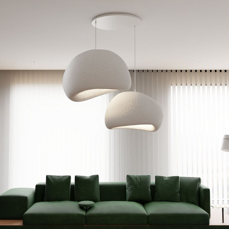 Elegant Adjustable Chandelier, White Polymeric Composite Body, 35 - 47.2 inches | Model 5B: 17.7 x 15.7 x 12.6 inches | Model 3B: 16.1 x 12.6 x 9.4 inches | Perfect for Modern Dining Rooms & Living Spaces, 2 x E27 Max 40W