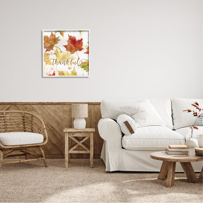«Thankful Fall Leaves» par Carol Robinson, H 24 po x l 24 po x P 1,5 po, Giclée encadrée blanc bord de mer