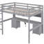 Lit mezzanine double avec bureau, armoires, tiroirs et plateau de chevet, station de charge, gris