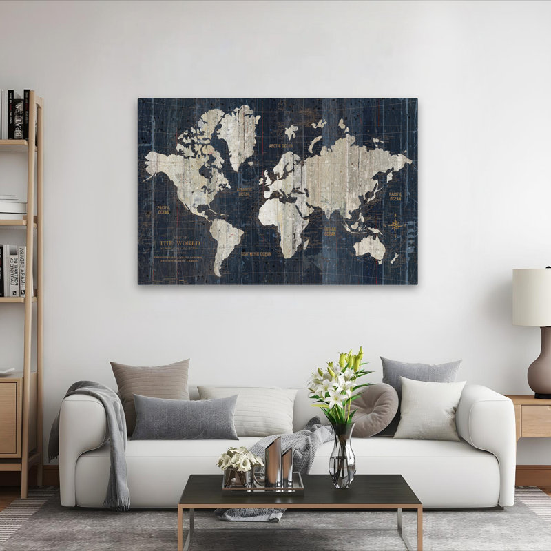 Carte de l'Ancien Monde bleu - beige bleu Continents crème, H 60 po x l 40 po