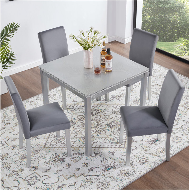 Ensemble de table de salle à manger en bois 5 pièces, ensemble de table de cuisine avec une table carrée et 4 chaises rembourrées, table de salle à manger en bois avec décoration en cristal et ensemble de chaises pour la cuisine, la salle à manger