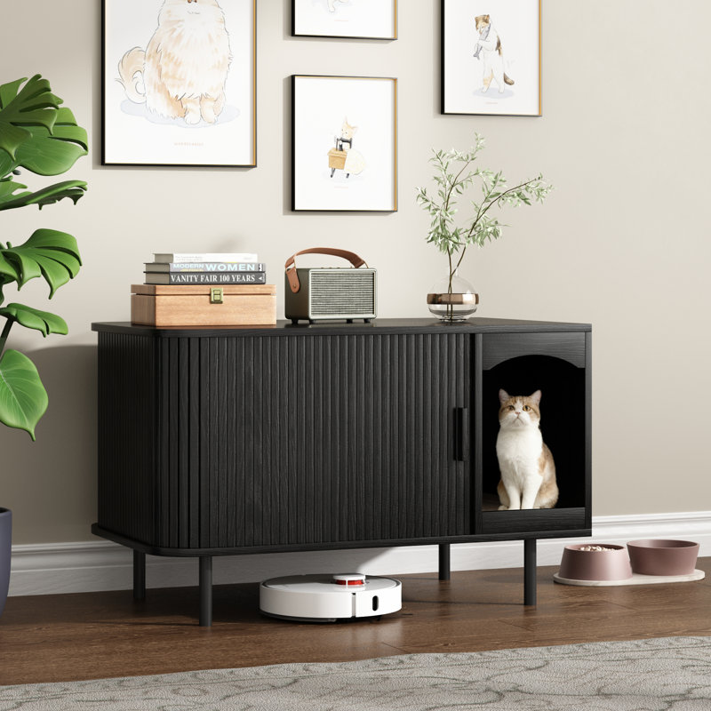 Enceinte de litière pour chat avec tablette à griffer pour chat, Noir