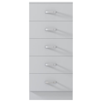Tunis 5 Drawer Tallboy Chest Of Drawers - Matt Finish, Scratch Resistant, Brushed Chrome Metal Handles