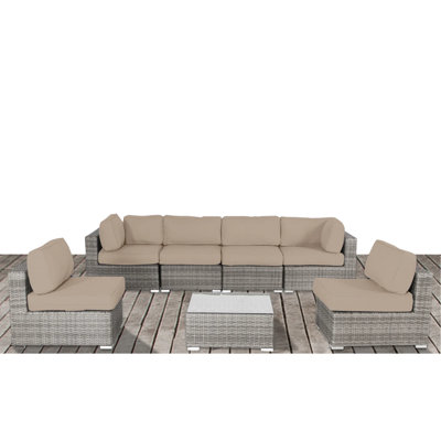 Ensemble de canapé d'extérieur de luxe avec coussins - Mobilier en osier résistant aux intempéries pour le jardin, la cour ou la piscine - Design moderne et durable