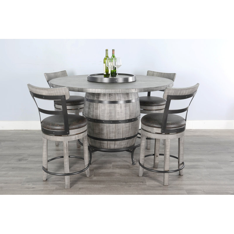 54" Round Wine Barrel Pub Table Set, Gray