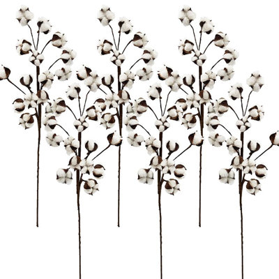 Faux Cotton Flower Pick   Set of 6   32.3"   White