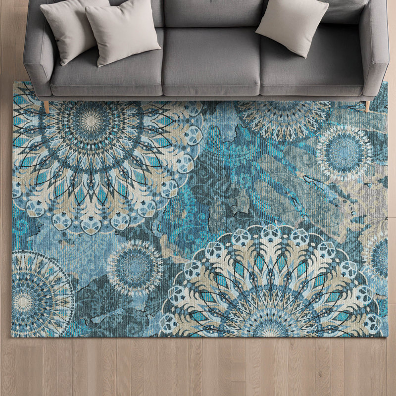 Tapis cachemire de qualité supérieure Mayfield AMF2335, Bleu sarcelle, 8 pi x 10 pi