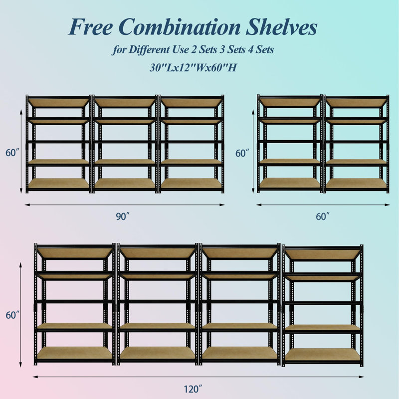 Ensemble de 2 tablettes de rangement pour garage, étagère en métal robuste à 5 niveaux, support réglable 30 po x 12 po x 60 po, capacité de 2 000 lb