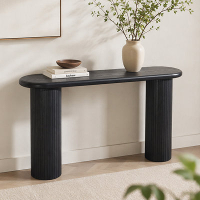 Wood Console Table, Modern Black Console Table, 56" W fluted entryway table,Black Entry Table Narrow Console Table Modern Hallway Table Modern Sofa Ta