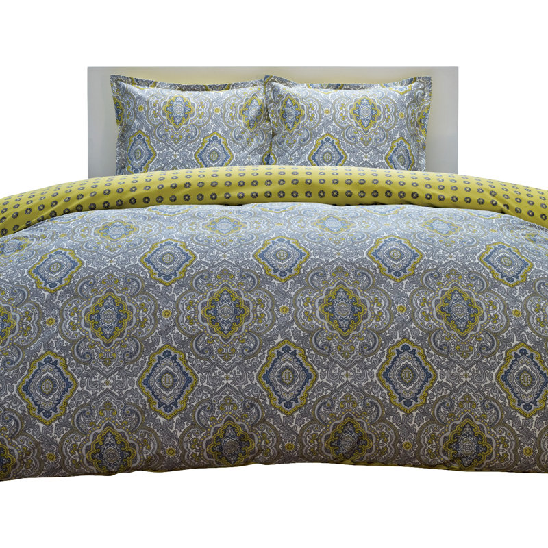 Milan Blue and Gray Cotton Twin Reversible Comforter Set