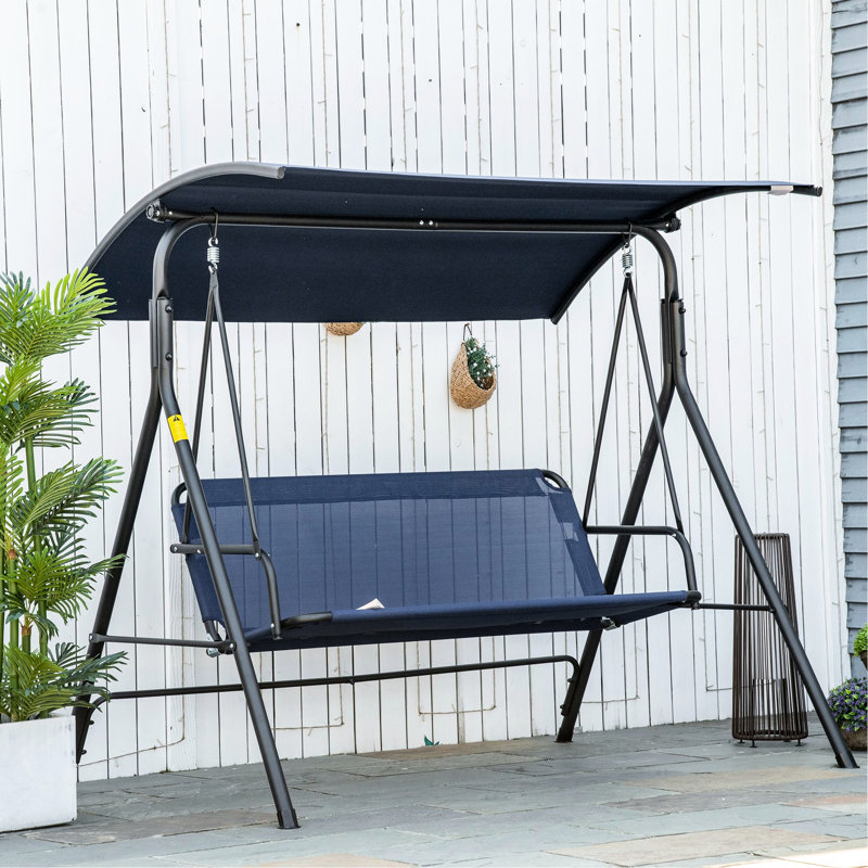 3 balançoires de jardin extérieures avec auvent réglable - bleu foncé pour patio, jardin, bord de piscine, terrasse, cour, auvent et terrasse