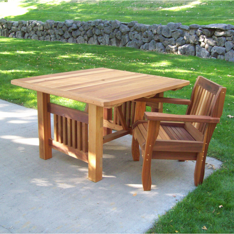Carmelita Wood Patio Dining Set with Square Table, Cedar Stain
