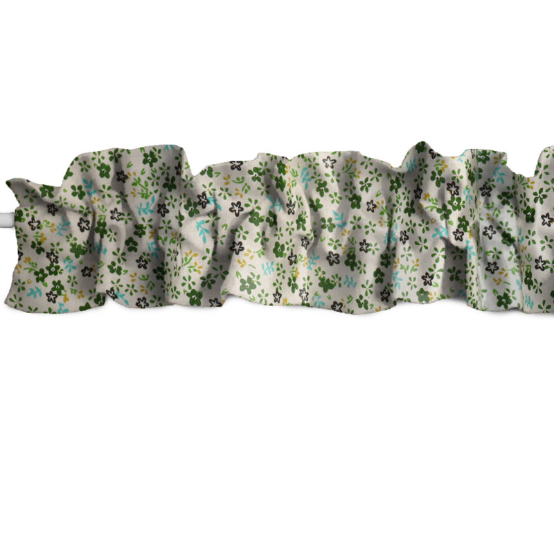 Cantonnière à petites fleurs, Vert/blanc, L 144 po x L 9 po