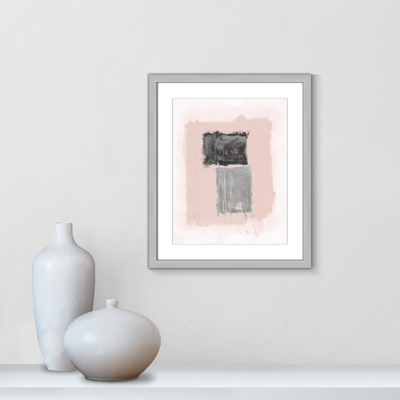 Pink, Black and Silver Shimmer II Print, 19" H x 16" W x 1.25" D, Silver Matted Picture Framed