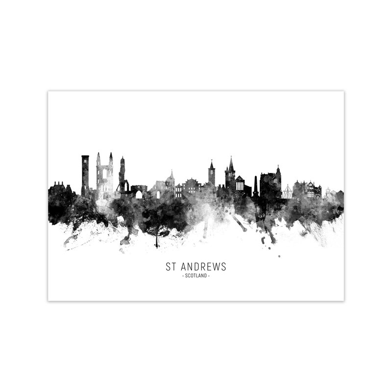 St Andrews Scotland Skyline Black White City Name by Michael Tompsett - Print, 21cm H x 30cm W x 1cm D, Unframed