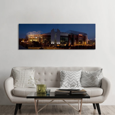 Football Stadium Lit Up At Night, Old Trafford, Greater Manchester, England - Wrapped Canvas Panoramic Print