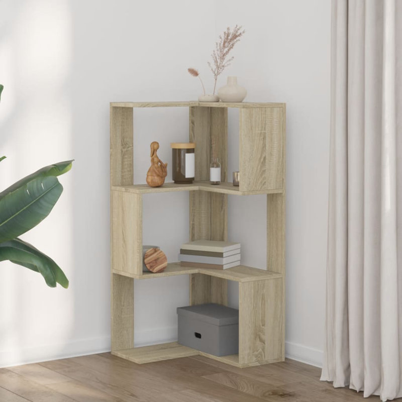 Corner Bookcase Engineered Wood, (3 Shelves) 40.2"H x 19.7"W x 19.7"D, Sonoma Oak