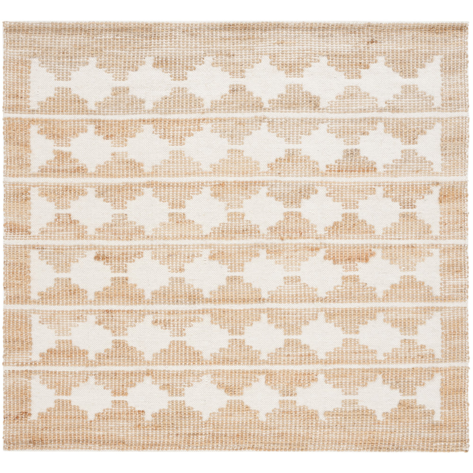 Ivory Natural Hand-Loomed Jute Wool Rug, Square 6'