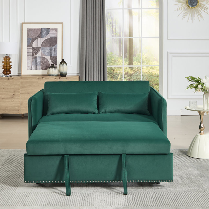 Canapé-lit convertible futon 3 en 1, canapé-lit en velours de 55 po avec 2 coussins, dossier inclinable, poches latérales pour le salon, canapé-lit