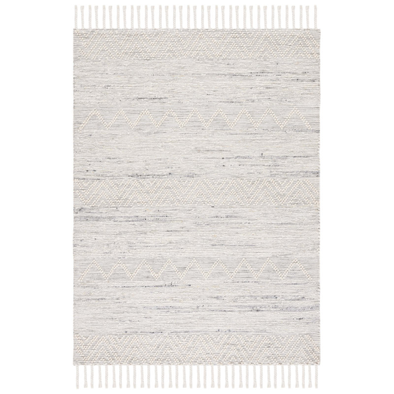 Ardo Hand Woven Wool/Cotton Rug in Ivory/Gray, Rectangle 5' x 8'
