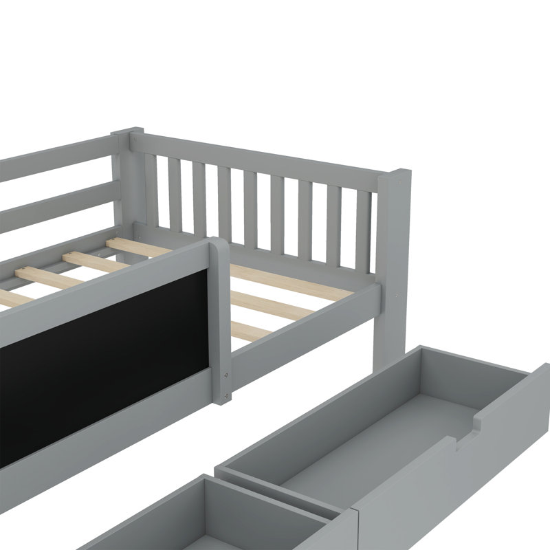 Lit plateforme en bois massif pour enfants avec tiroirs de rangement et finition gris moderne Creative