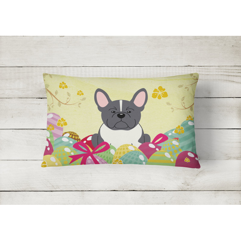 Coussin lombaire bouledogue français pour pâques œufs, Noir / blanc