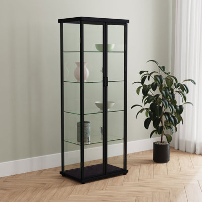 Damion 4-Shelf Display Curio Cabinet With Led And Clear Tempered Glass Shelves Black