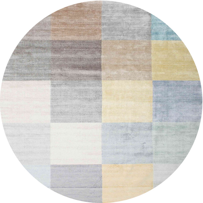 Tapis gris/rose/rouge contemporain, Rond 3 pi