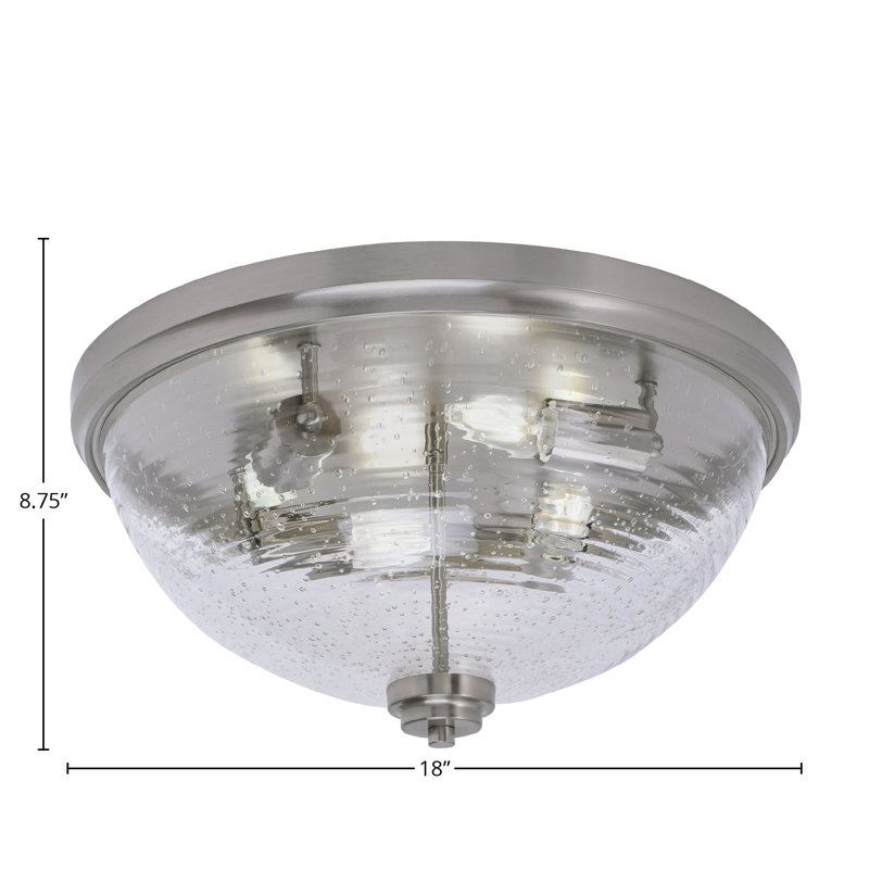 Plafonnier encastré 18 po, 4 ampoules, avec verre bullé transparent nervuré, Nickel brossé