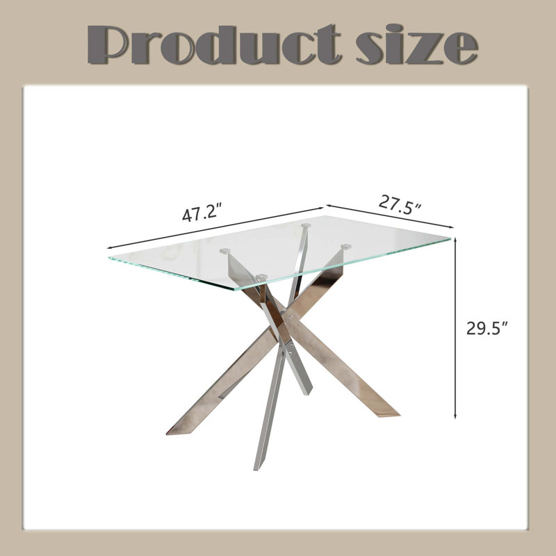 Modern Minimalist Tempered Glass Dining Table, Metal Leg